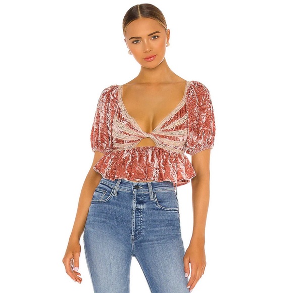 New Free People Yours Truly Velvet Peplum Top boho blouse mauve - Picture 10 of 14